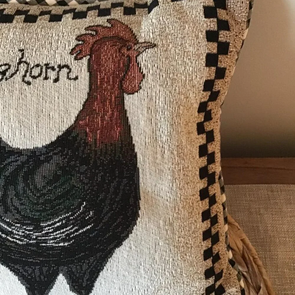 Vtg L. Shivey Rooster Throw Pillow Red Leghorn Farm French Country Cottagecore